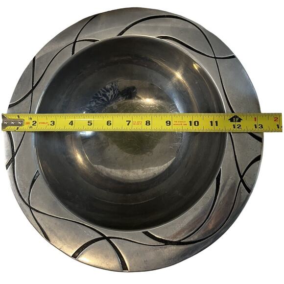 Lenox Vibe Metal Bowl Silver Abstract Black Swirl Salad Centerpiece Decoration - Picture 6 of 6